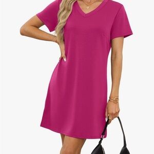 Amazon Essentials Women's V-Neck Short Sleeve Shift Dress - Fuchsia